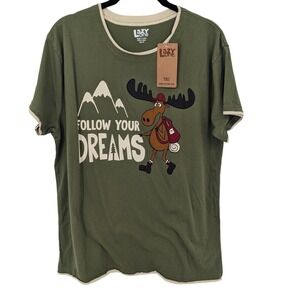 Lazy One Moose Graphic Top Womens Medium Olive Green T Shirt Lounge Casual NWT
